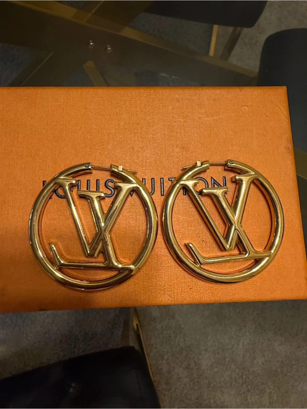 Louis Vuitton Gold LV Circle Logo Hoop Earring
